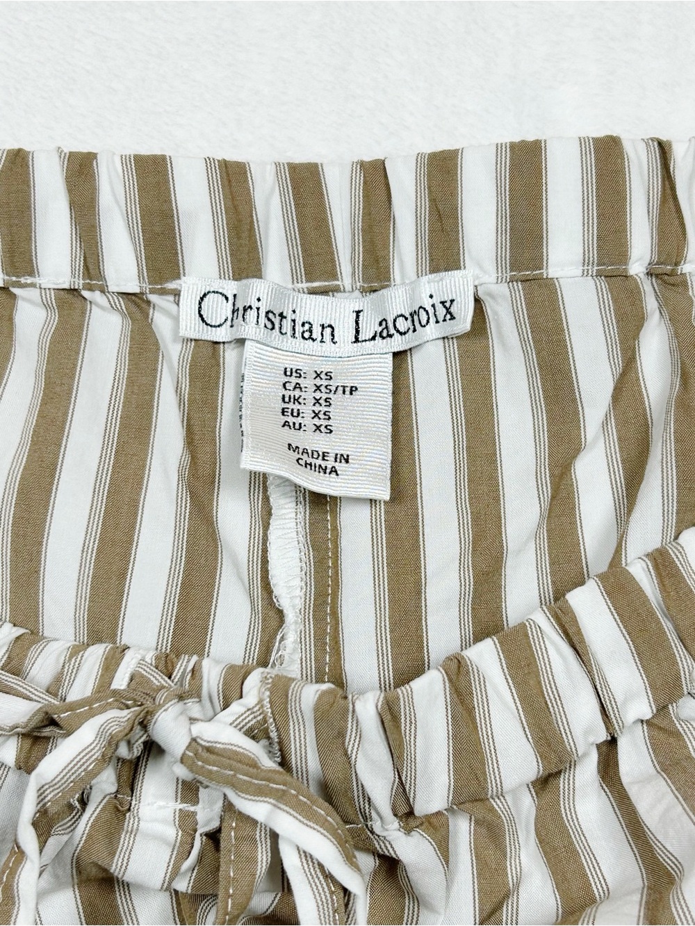 Christian Lacroix Lounge Pants XS Brown and White Beaded Drawstring Wide Leg - Picture 3 of 7
